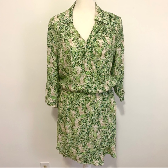Cabi green tropical leaf print faux wrap dress - Picture 3 of 8